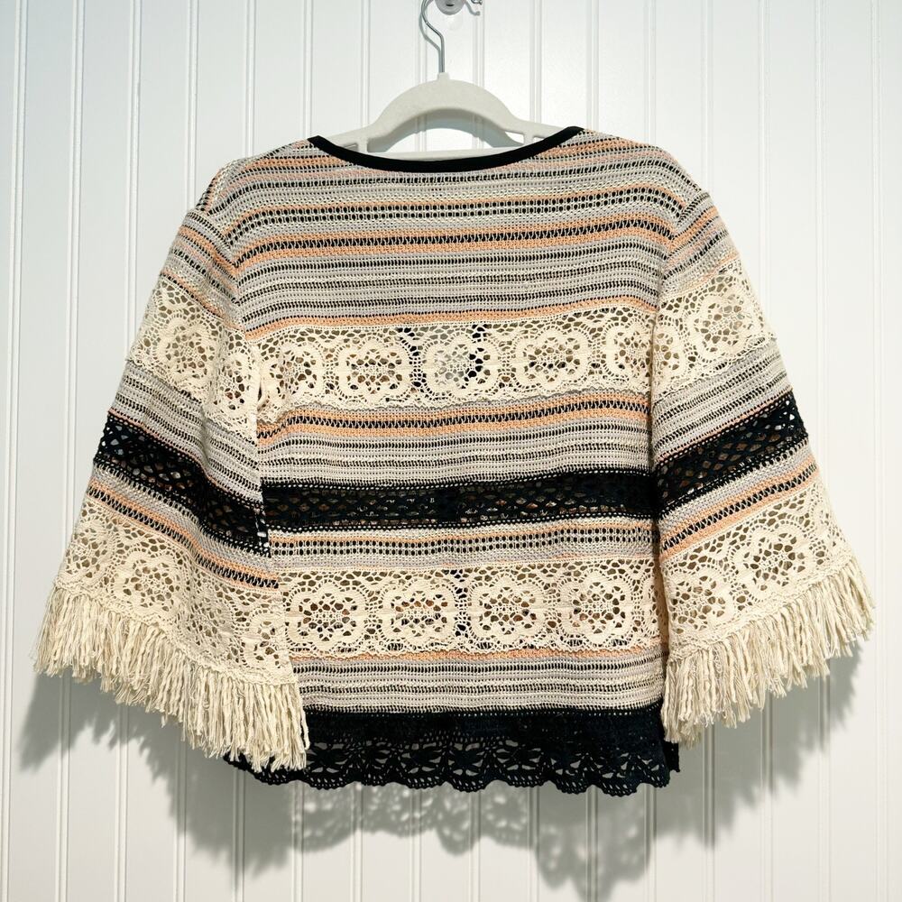 Nanette Lapore Striped Lace Cropped Jacket Cardigan Fringed Sleeves Size 2 - Picture 5 of 5